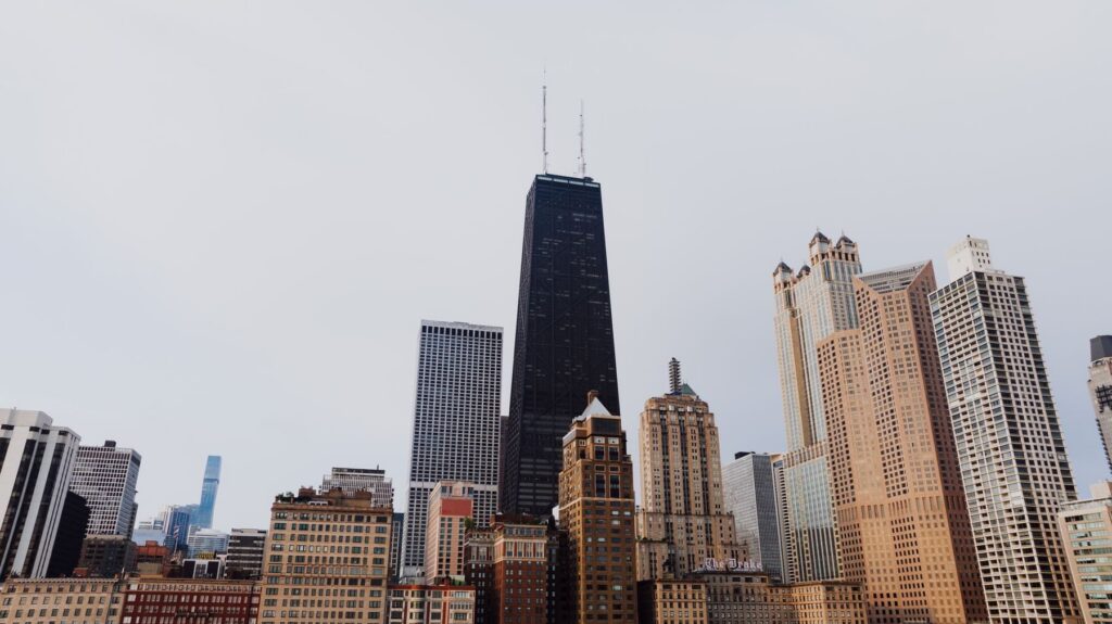Towers of downtown Chicago against the sky