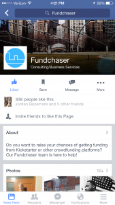 Fundchaser page on Facebook shown on a phone