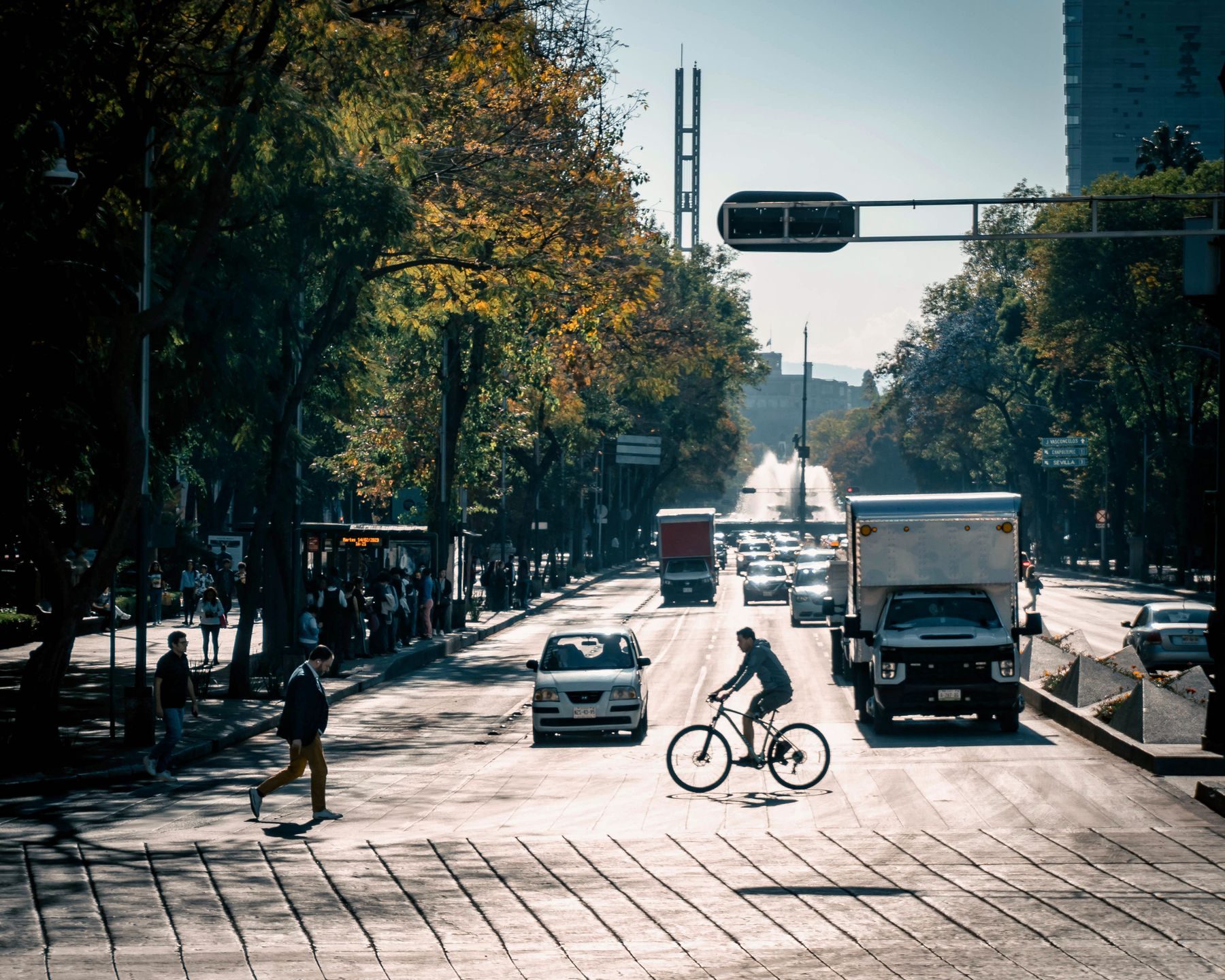 Cyclist crossing a street in Mexico City