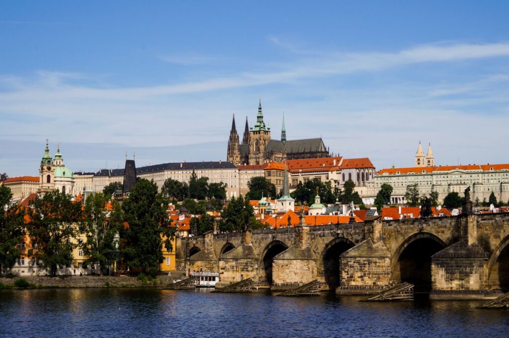 Charles Bridge and Prague Castle above the river